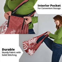 Polynesia Grocery Bag Red Tribal Turtle Floral Pattern