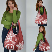 Polynesia Grocery Bag Red Tribal Turtle Floral Pattern