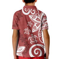 Polynesia Kid Polo Shirt Red Tribal Turtle Floral Pattern LT05 - Polynesian Pride