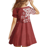 Polynesia Kid Short Sleeve Dress Red Tribal Turtle Floral Pattern LT05 - Polynesian Pride