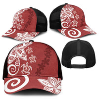 Polynesia Mesh Trucker Cap Red Tribal Turtle Floral Pattern - Polynesian Pride