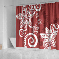 Polynesia Shower Curtain Red Tribal Turtle Floral Pattern LT05 - Polynesian Pride