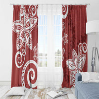 Polynesia Window Curtain Red Tribal Turtle Floral Pattern