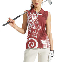 Polynesia Women Sleeveless Polo Shirt Red Tribal Turtle Floral Pattern LT05 - Polynesian Pride