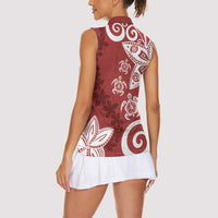 Polynesia Women Sleeveless Polo Shirt Red Tribal Turtle Floral Pattern LT05 - Polynesian Pride