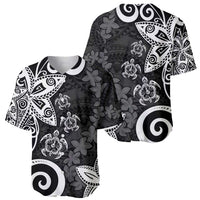 Polynesia Baseball Jersey Black Tribal Turtle Floral Pattern LT05 - Polynesian Pride