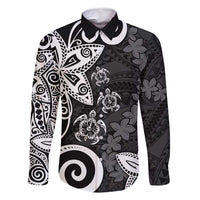 Polynesia Family Matching Mermaid Dress and Hawaiian Shirt Black Tribal Turtle Floral Pattern LT05 Dad's Shirt - Long Sleeve Black - Polynesian Pride