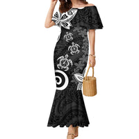 Polynesia Family Matching Mermaid Dress and Hawaiian Shirt Black Tribal Turtle Floral Pattern LT05 Mom's Dress Black - Polynesian Pride