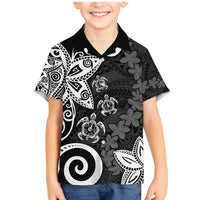 Polynesia Family Matching Mermaid Dress and Hawaiian Shirt Black Tribal Turtle Floral Pattern LT05 Son's Shirt Black - Polynesian Pride