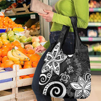 Polynesia Grocery Bag Black Tribal Turtle Floral Pattern