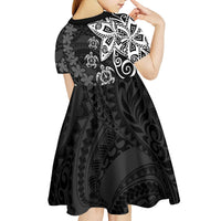Polynesia Kid Short Sleeve Dress Black Tribal Turtle Floral Pattern LT05 - Polynesian Pride