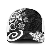 Polynesia Mesh Trucker Cap Black Tribal Turtle Floral Pattern LT05 One Size White Black - Polynesian Pride