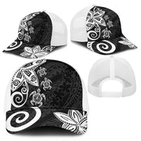 Polynesia Mesh Trucker Cap Black Tribal Turtle Floral Pattern LT05 - Polynesian Pride