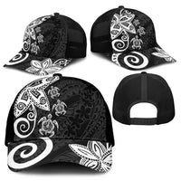 Polynesia Mesh Trucker Cap Black Tribal Turtle Floral Pattern LT05 - Polynesian Pride