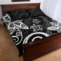 Polynesia Quilt Bed Set Black Tribal Turtle Floral Pattern