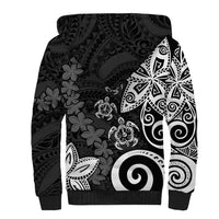 Polynesia Sherpa Hoodie Black Tribal Turtle Floral Pattern