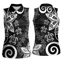 Polynesia Women Sleeveless Polo Shirt Black Tribal Turtle Floral Pattern LT05 - Polynesian Pride