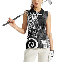 Polynesia Women Sleeveless Polo Shirt Black Tribal Turtle Floral Pattern LT05 - Polynesian Pride