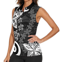 Polynesia Women Sleeveless Polo Shirt Black Tribal Turtle Floral Pattern LT05 - Polynesian Pride