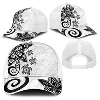 Polynesia Baseball Net Cap White Tribal Turtle Floral Pattern LT05 - Polynesian Pride
