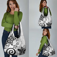 Polynesia Grocery Bag White Tribal Turtle Floral Pattern