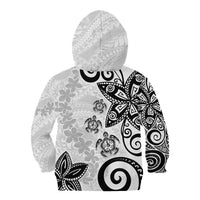 Polynesia Kid Hoodie White Tribal Turtle Floral Pattern