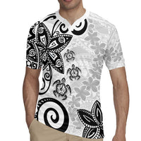 Polynesia Rugby Jersey White Tribal Turtle Floral Pattern