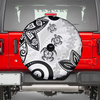 Polynesia Spare Tire Cover White Tribal Turtle Floral Pattern