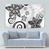 Polynesia Tapestry White Tribal Turtle Floral Pattern