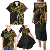 Hawaii And Philippines Family Matching Puletasi and Hawaiian Shirt Kanaka Maoli With Tribal Sun Together Gold LT05 - Polynesian Pride