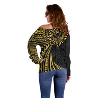 Hawaii And Philippines Off Shoulder Sweater Kanaka Maoli With Tribal Sun Together Gold