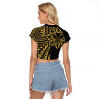 Hawaii And Philippines Raglan Cropped T Shirt Kanaka Maoli With Tribal Sun Together Gold