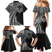 Hawaii And Philippines Family Matching Mermaid Dress and Hawaiian Shirt Kanaka Maoli With Tribal Sun Together Black