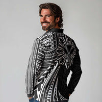 Hawaii And Philippines Long Sleeve Polo Shirt Kanaka Maoli With Tribal Sun Together Black