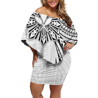 Hawaii And Philippines Family Matching Off Shoulder Short Dress and Hawaiian Shirt Kanaka Maoli With Tribal Sun Together White LT05 Mom's Dress White - Polynesian Pride