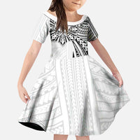 Hawaii And Philippines Family Matching Puletasi and Hawaiian Shirt Kanaka Maoli With Tribal Sun Together White LT05 Daughter's Dress White - Polynesian Pride