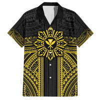Hawaii And Philippines Together Family Matching Off Shoulder Maxi Dress and Hawaiian Shirt Polynesian Pattern With Filipino Barong Gold