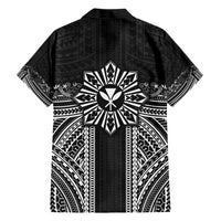 Hawaii And Philippines Together Family Matching Short Sleeve Bodycon Dress and Hawaiian Shirt Polynesian Pattern With Filipino Barong Black