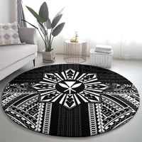 Hawaii And Philippines Together Round Carpet Polynesian Pattern With Filipino Barong Black