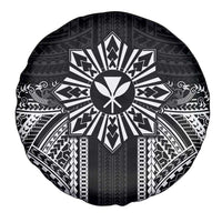 Hawaii And Philippines Together Spare Tire Cover Polynesian Pattern With Filipino Barong Black