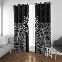 Hawaii And Philippines Together Window Curtain Polynesian Pattern With Filipino Barong Black