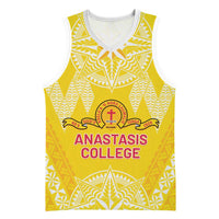 Personalised Anastasis College Basketball Jersey Tonga Ngatu Pattern LT05 Unisex Yellow - Polynesian Pride