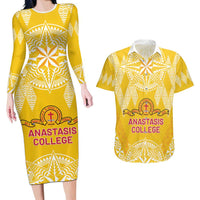 Personalised Anastasis College Couples Matching Long Sleeve Bodycon Dress and Hawaiian Shirt Tonga Ngatu Pattern - Polynesian Pride