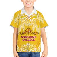Personalised Anastasis College Family Matching Mermaid Dress and Hawaiian Shirt Tonga Ngatu Pattern LT05 Son's Shirt Yellow - Polynesian Pride