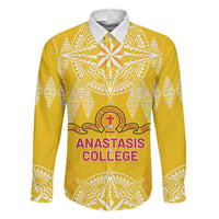 Personalised Anastasis College Family Matching Off Shoulder Maxi Dress and Hawaiian Shirt Tonga Ngatu Pattern LT05 Dad's Shirt - Long Sleeve Yellow - Polynesian Pride