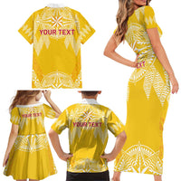 Personalised Anastasis College Family Matching Short Sleeve Bodycon Dress and Hawaiian Shirt Tonga Ngatu Pattern - Polynesian Pride