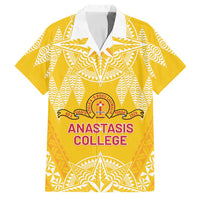 Personalised Anastasis College Family Matching Tank Maxi Dress and Hawaiian Shirt Tonga Ngatu Pattern LT05 Dad's Shirt - Short Sleeve Yellow - Polynesian Pride