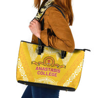 Anastasis College Leather Tote Bag Tonga Ngatu Pattern LT05 Yellow - Polynesian Pride