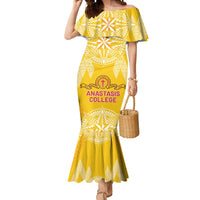 Personalised Anastasis College Mermaid Dress Tonga Ngatu Pattern LT05 Women Yellow - Polynesian Pride