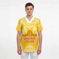 Personalised Anastasis College Scrub Top Tonga Ngatu Pattern - Polynesian Pride
